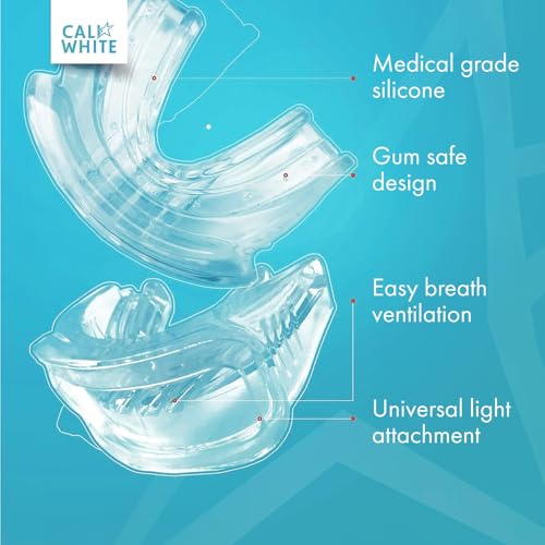 Cali White Teeth Whitening Strip Kit with LED Light and Batteries - Organic Peroxide Teeth Whitener Gel - Set of White Strips - 2x5ml Syringes, Thermoform Whitening Kit Trays and Case