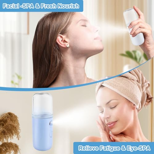 2PCS Portable Nano Face Mister, Abnaok Facial Steamer, USB Rechargeable Cool Mist Sprayer, 30ml Visual Water Tank, Nano Mister for Eyelash Extensions, Facial Deep Cleaning, Makeup