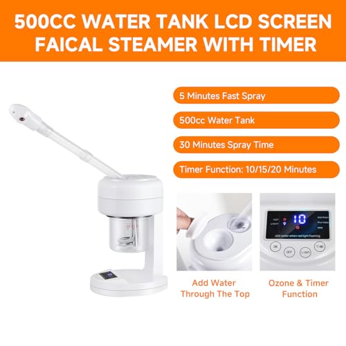 Facial Steamer Nano Ionic Face Steamer with Extendable Arm, Portable Facial Steamer, Rotating Nozzle Esthetician Vapor Face Steamer