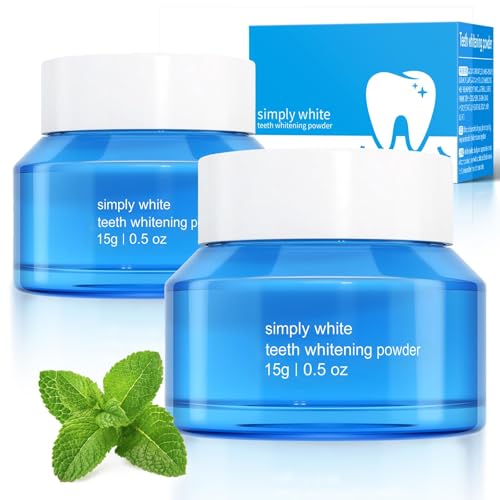 2PCS Teeth Whitening Powder, Fast Stain Removal, Dentist-Recommended for Sensitive Tooth, Enamel Safety, Effectively Removes Coffee, Wine, and Tobacco Stains, Mint Fresh Breath (0.5 Ounce (Pack of 2))