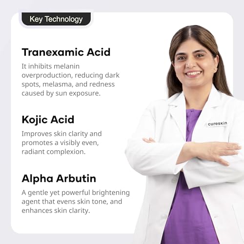 Cureskin Tranexamic Acid 10% Cream | 20,000 PPM Kojic Acid Dipalmitate, 15,000 PPM Alpha Arbutin, 100,000 PPM Tranexamic Acid | Dark spots, Freckle, Blemishes, Pigmentation (15g/0.5 Oz)