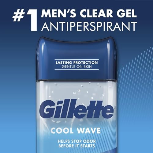 Gillette Antiperspirant and Deodorant for Men, 72hr Sweat & Odor Protection, Long Lasting Freshness, Anti-White Mark Technology, Clear Gel, Cool Wave Scent, 3.8 oz (Pack of 4)