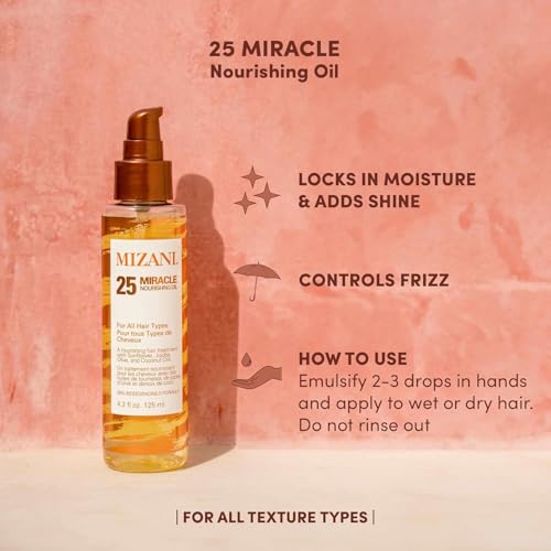 Mizani 25 Miracle Nourishing Hair Oil - for Curly Hair with Coconut Oil & Jojoba Oil, Adds Shine, Anti Frizz, Lighweight, Non-Greasy, Silicone-Free, Paraben-Free