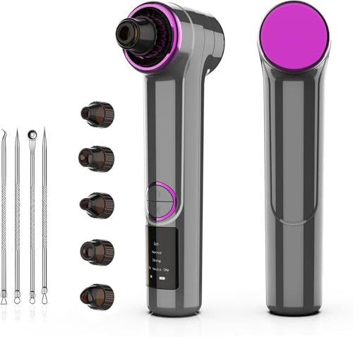 Blackhead Remover Vacuum, Pore Vacuum Blackhead Extractor, Pore Suction Face Suction, Electric 5 Heads Heating, Nose & Face Deep Clean, Pimple Sucker Remover Tools, USB Rechargeable 9 Modes 3 Levels