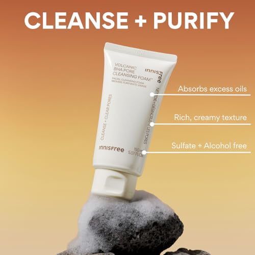 innisfree Volcanic BHA Pore Cleansing Foam, Korean Face Wash with Salicylic Acid, Oil Control, Deep Clean, Pore Care, Sulfate-Free Formula