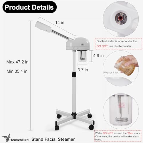 Stand Professional Ozone Facial Steamer with Touch Control, Adjustable Height & Rolling Base, 360° Rotatable Nozzle, Hot Mist Function, Use for Home, Salon SPA (White)