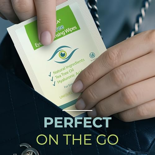 NOVEHA 60PCs Tea Tree Oil Eyelid & Lash Wipes | With Hyaluronic Acid, Green Tea & Chamomile For Blepharitis, Itchy & Stye Eyes, Individually Wrapped, Natural Eyelash Makeup Remover & Daily Cleanser