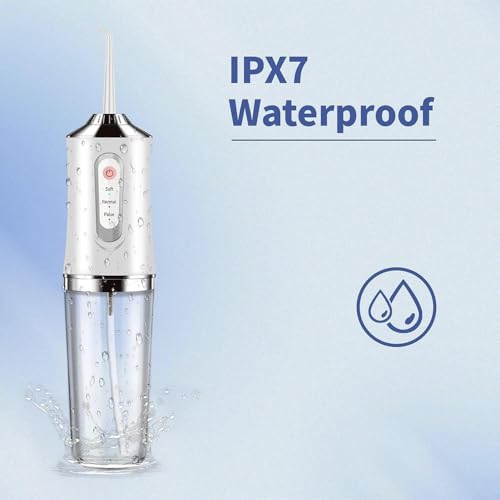 Water-Flosser-Cordless-Teeth-Cleaner MAKJUNS Water Dental Flosser with 3 Modes 4 Jets Rechargeable IPX7 Waterproof for Travel Home Braces(White)