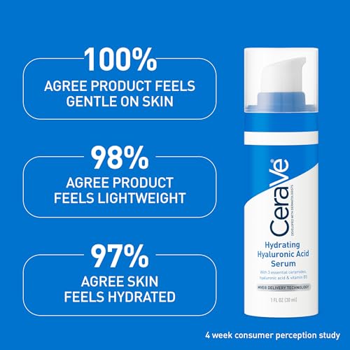 Cerave Hyaluronic Acid Serum for Face with Vitamin B5 and Ceramides, Hydrating Face Serum for Dry Skin, Fragrance Free, 1 Ounce