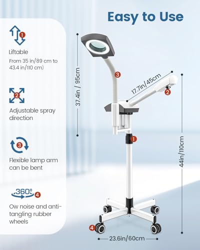 Kingsteam Professional 2-in-1 Facial Steamer with 5X Magnifying Lamp, Salon Grade Hot Mist Esthetician Device, Adjustable Timer, 2 Steam Levels, 3-Level LED Light, White