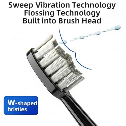 Professional Flossing Electric Toothbrush with Water Flosser, 2 in 1 Toothbrush and Water Flosser Combo, Sonic Electric Toothbrush Cordless Flossing Brush (Black)