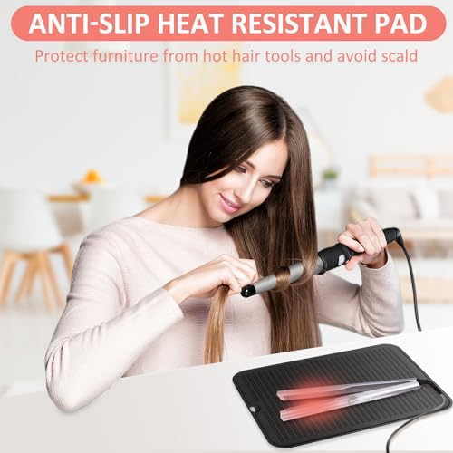 Quccefods Large Heat Resistant Silicone Mat for Hair Tools: Curling Iron, Flat Iron, Hair Straightener - Portable Hair Styling Pad Cover