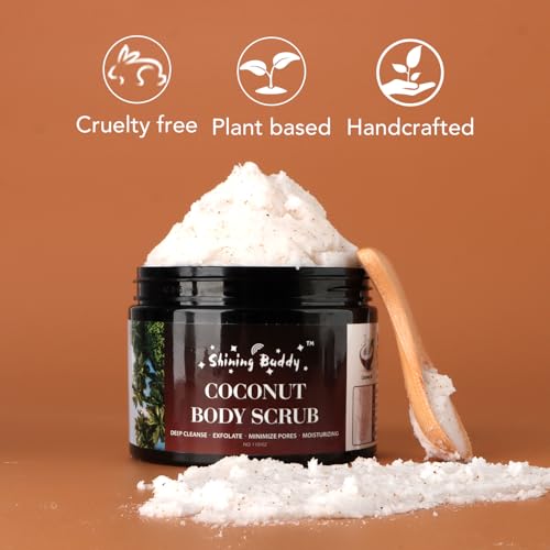 Coconut Body Scrub Exfoliator with Natural Ingredients Exfoliating Body Scrub for Women，Pure Oils and Dead Sea Salt Minerals，Moisturizing and Nourishing Skin(16.9oz)