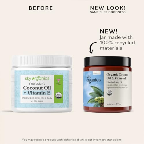 Sky Organics - Organic Coconut Oil & Vitamin E, 16.9 fl oz - Skin & Hair Ultra-Hydrating Oil - Fatty Acids & Antioxidants - Natural, Vegan & Cruelty Free - Skin Care & Hair Care