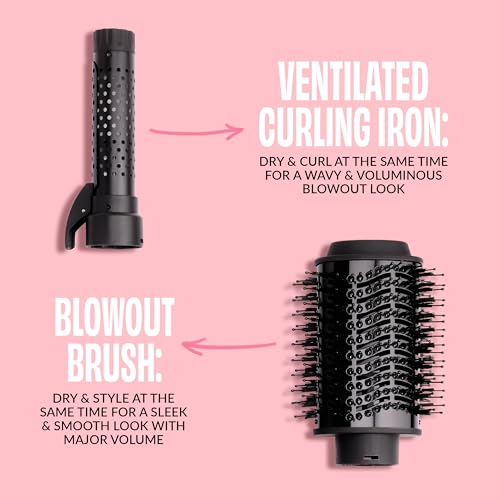 Foxybae Super Styler – 4-in-1 Blow-Dryer Brush Set - Diffuser, Blowout-Brush, 1.25” Curling Barrel & Drying Cylinder - Voluminous, Frizz-Free Hair - Dryer, Straightener & Curler (Black Rose-Gold)