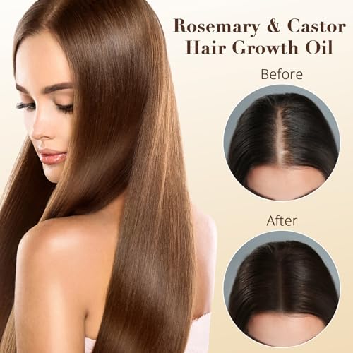 Organic Rosemary & Castor Hair Growth Oil + Scalp Massager Set, Hair & Scalp Care Oil, Lightweight Moisturizing Formula for for Dry, Damaged & Split End 1pc
