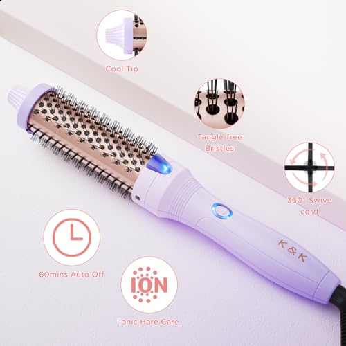 K&K 1.25 Inch Ceramic Tourmaline Ionic Heated Round Brush Curling Brush Creates Blowout Look -Creates Root Volume & Loose Curls Volume Curls Dual Voltage Hair Styling Tool (Purple, 1.25 Inch)