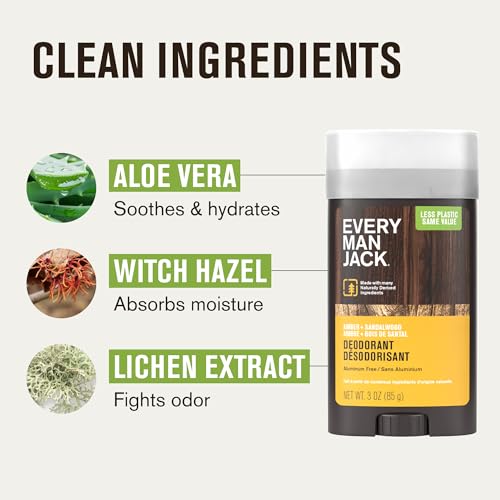 Every Man Jack Men's Deodorant Variety Set - Three Full-Sized Deodorant Sticks with Clean Ingredients & Incredible Scents - Cedar + Red Sage, Amber + Sandalwood, Sea Mineral + Citron - 3 oz - 3 Pack