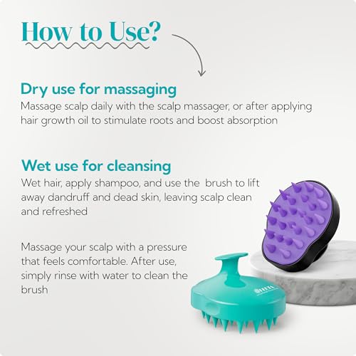 HEETA Hair Scalp Massager Shampoo Brush 2 Pack, Soft Silicone Bristles to Remove Dandruff, Waterproof Hair Scrubber for Both Wet Dry Use, Suitable for Men & Women (Green & Black)