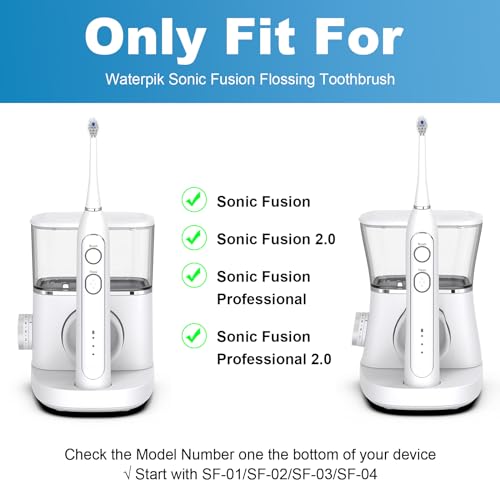 Replacement Brush Heads for WaterPik Sonic-Fusion 2.0 Flossing Toothbrush (SF-03/SF-04) and Sonic-Fusion Flossing Toothbrush (SF-01/SF-02),5 Count White with Covers
