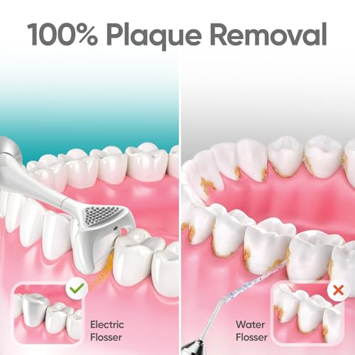 Lumi Electric Flosser | 2 in 1 Electric Flosser for Adults w/ 4 Speeds + 50 Replacement Heads - Dentist Recommended | Easy Glide Flossing for Gentle Gum Care, Tongue Scraper, Water Alternative flosser