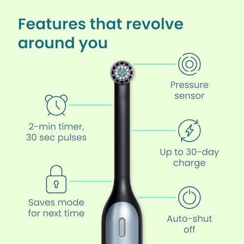 Quip 360 Oscillating Rechargeable Electric Toothbrush with Extra Brush Head - Soft Bristles, Pressure Sensor, 3 Intensities, 30-Day Battery Life, 2-Min Timer, Travel Case, Mirror Mount - Blue Stone