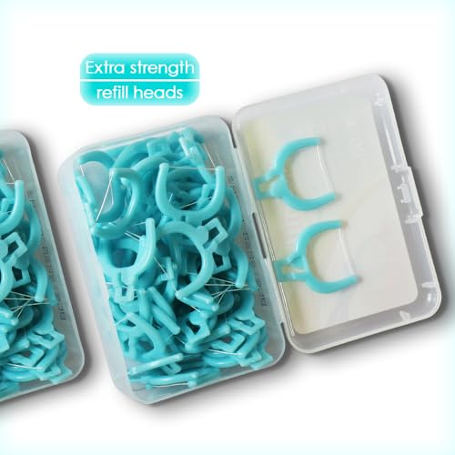T.Smile NoFuss Dental Flosser Kit, 5-inch Long Handle & Refill Heads, Extra-Strength Floss for Comfortable Clean, Fluoride Free, (1 Blue Handle + 100 Extra-Strength Floss Refills)