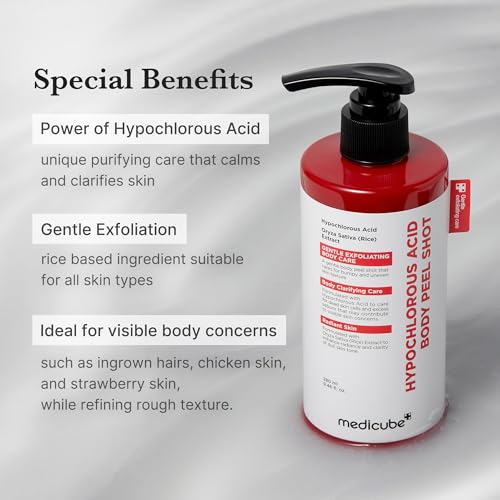 medicube Body Peel Shot with Hypochlorous Acid | Gentle Body Exfoliating Serum for Dead Skin Cells, Rough Patches & Uneven Texture | Rice Extract, Panthenol for Hydrating & Smoothing Care | 9.46 fl.oz