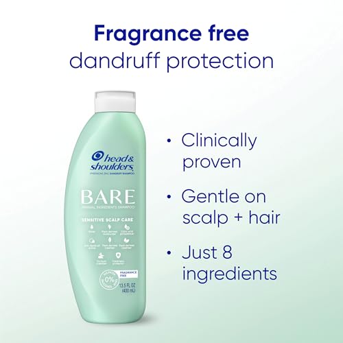 Head & Shoulders Anti-Dandruff Shampoo, BARE Sensitive Scalp Care Twin Pack, with 1% Pyrithione Zinc, Fragrance-Free, Free of Sulfates, Silicones, Gentle, 13.5 fl oz Each