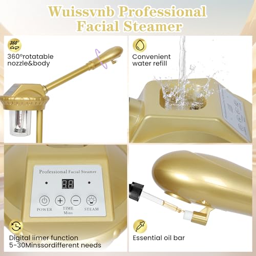 Facial Steamer, Professional Facial Steamer for Estheticians, Hot Mist & Timer Function, Ozone Face Steamer on Wheels for Spa, Salon and at Home Use