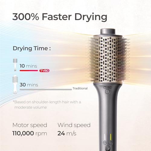 TYMO Hair Dryer Brush Blow Dryer in One, 300% High Speed Hot Air Blowout Brush with Cool Shot, One Step Hairdryer, Straightener, Curling, Volumizer, 12 Setting Mode, 200M Negative Ion for Frizz-Free