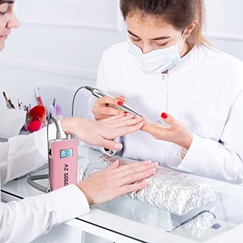 Professional Nail Drill Machine, AZ GOGO 30000RPM Rechargeable Portable Nail Drills for Acrylic Gel Nails - Cordless Electric Nail Drill with LCD Display (Pink)