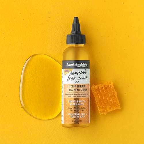 Aunt Jackie's Braid + Twist Collection Scratch Free Zone Itch & Tension Treatment Serum – Relieve Dry, Itchy Scalp with Witch Hazel, Biotin, and Honey – 4 fl oz