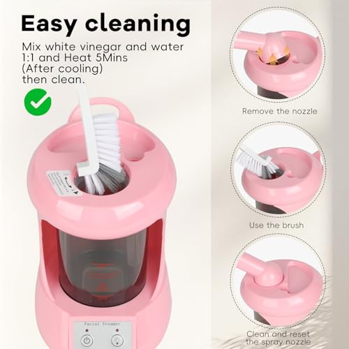 Facial Steamer Professional - Nano Ionic Face Steamer with Extendable Arm, 360°Rotating Nozzle Face Steamer for Facial Deep Cleaning, Steamer for Facial for Personal Care at Home or Salon（Pink）