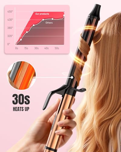 Mescomb 1.25 inch Long Barrel Curling Iron 1 1/4 inch with 8 Heat Settings, 10-Minute Curls, Ceramic Curling Iron, 30s Fast-Heating, Beach Waver/Volumized/, 110-240V for Travel, 60 Mins Auto Off