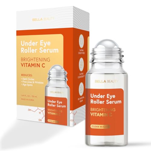 Bella Beauty Vitamin C Under Eye Roller Serum - Dermatologist Tested, Anti Aging, Korean Skin Care - Helps Minimize Dark Circles, Puffiness, Fine Lines - Vegan, Clean Beauty, Cruelty Free - 1.69 Fl Oz
