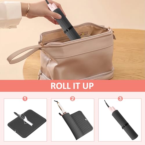 Quccefods Large Heat Resistant Silicone Mat for Hair Tools: Curling Iron, Flat Iron, Hair Straightener - Portable Hair Styling Pad Cover