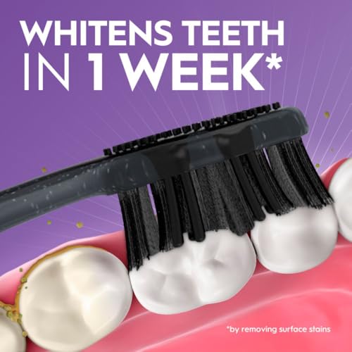 Oral-B 3D White Charcoal toothbrush, 2 count MEDIUM manual tootbrush pack, Whitens teeth, removes plaque and stains, tongue scraper tooth brush