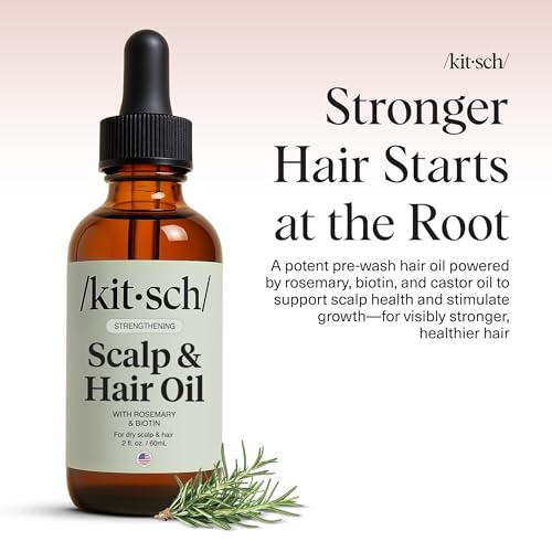 Kitsch Rosemary Oil for Hair Growth – Pre-Wash Hair Oil with Castor, Biotin, Jojoba – Hair Care, Adds Shine, Strengthens Roots, Scalp Treatment | Ideal Gifts for Women – Lavender Scent, 60mL