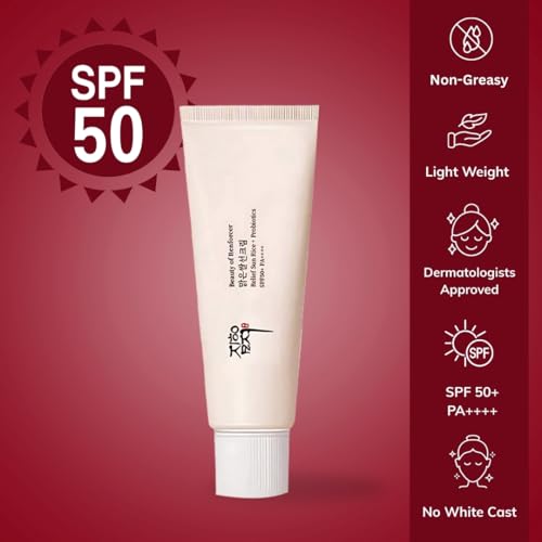 Relief Sun Organic Sunscreen SPF 50+ PA++++ – Lightweight Korean UV Protection for Face – Rice and Skin-Balancing Probiotics – 50 ml / 1.69 fl oz