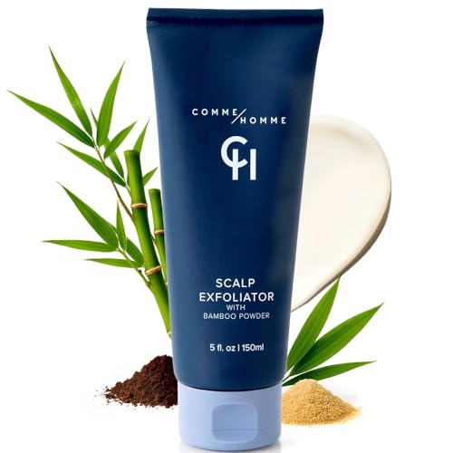 Comme Homme Scalp Exfoliator for Bald Men – Detoxifying Pre-Shave Scrub with Bamboo, Glycolic Acid, Aloe & Caffeine – Removes Dead Skin – Anti-Aging – 5 fl oz / 150 ml
