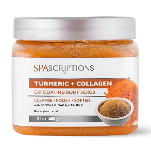 Turmeric & Collagen Body Scrub with Brown Sugar & Vitamin E – Exfoliating Scrub for Glowing Skin – Deep Cleansing, Polishing & Softening Formula – Natural Skincare for Body & Face (21 oz, Turmeric)