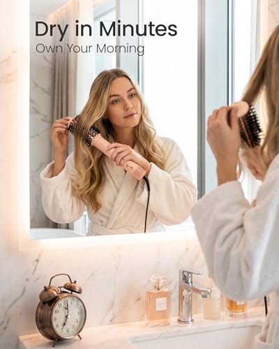 AIMIKE HyperFlow High Speed Blow Dryer Brush, One-Step Hair Dryer & Styler Volumizer, Detachable Hot Air Round Brush for Smooth Blowout, 3X Fast Drying & No Heat Damage, Travel Friendly, 3.3'' Overall