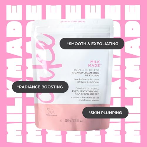 Cake Beauty Milk Made Vegan Body Sugar Scrub- Shea Butter, Candied Oat Milk & Marshmallow Root Extract - Gentle Exfoliating Hand, Leg, Foot & Body Sugar Soap Scrub & Moisturizing Shower Wash for Women
