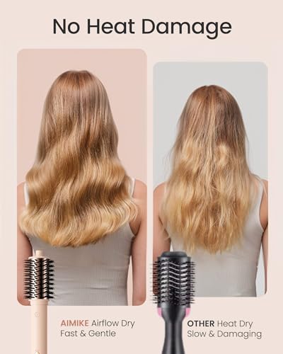 AIMIKE HyperFlow High Speed Blow Dryer Brush, One-Step Hair Dryer & Styler Volumizer, Detachable Hot Air Round Brush for Smooth Blowout, 3X Fast Drying & No Heat Damage, Travel Friendly, 3.3'' Overall
