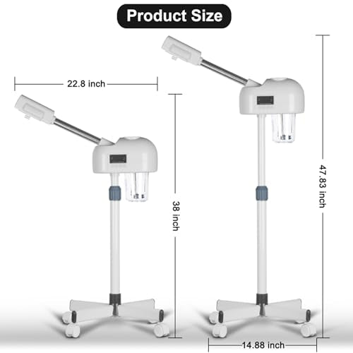 Stand Ozone Professional Facial Steamer with Digital Display, Adjustable Height & Rolling Base, Timer Function, 360° Rotatable Nozzle, Hot Mist Function, Use for Home, Salon SPA (White)