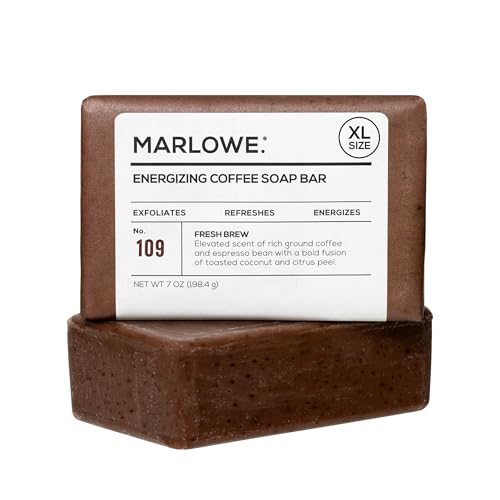 MARLOWE. No. 109 Coffee Bar Soap 7 oz, Body Scrub Soap for Men, Refreshing, Energizing & Exfoliating with Natural Extracts, Caffeine, Coffee Beans & Cocoa Butter, Fresh Brewed Scent