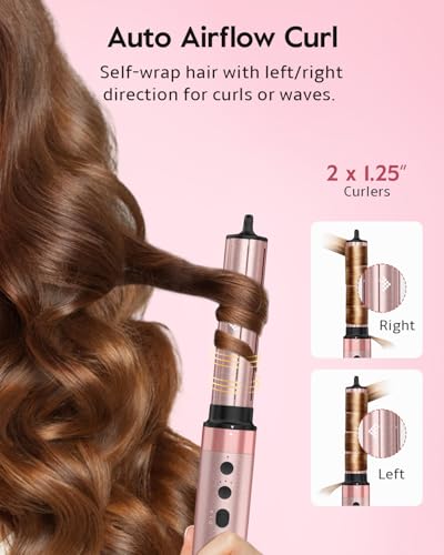 Brightup 5 in 1 Air Styler, 1400W High Speed Hair Dryer Brush, Professional Automatic Hair Curler with Cool Shot Button, 800 Million Ionic, No Heat Damage, with Travel Bag