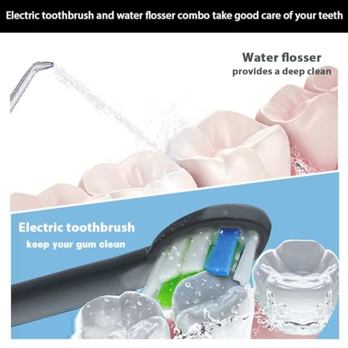 2-1 Oral Clean Kit- Water Dental flosser & Electric Toothbrush Combo- Brushing & Flossing- for Teeth Cleaning and Gum Health (Black)