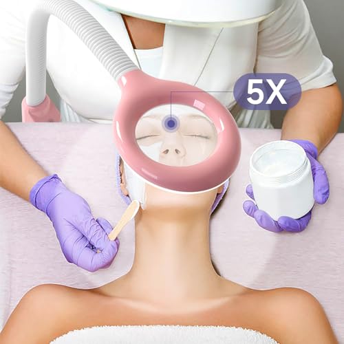 Professional Facial Steamer, 2In1 Face Steamer on Wheels for Facial Deep Cleaning, SPA Facial Steamer for Esthetician with 5X Magnifying Lamp, Stand Face Steamer with Time Setting, Pink